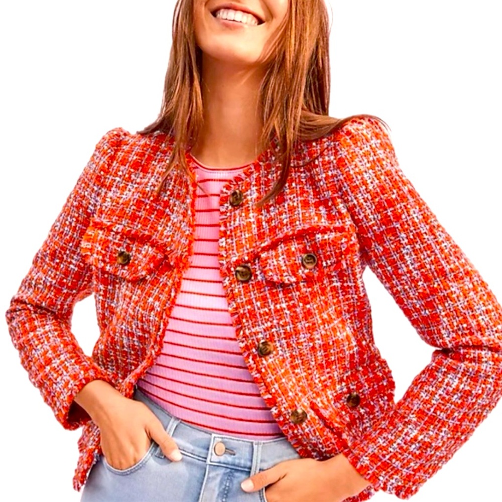 Cropped Tweed Jacket in Orange and Pink
